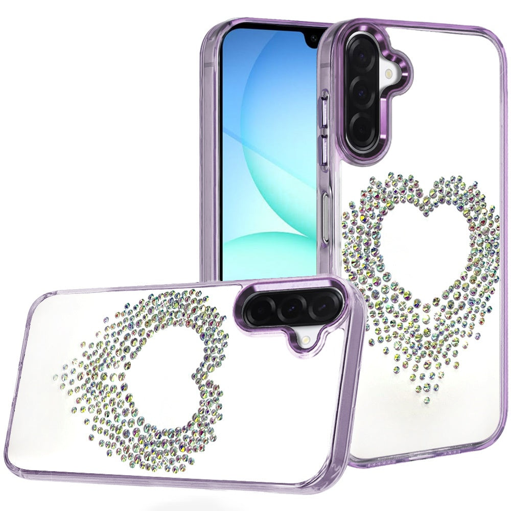 For Apple iPhone 17E /16E Angel Hearts Bling Glitter Diamond Hybrid TPU Cover, Colorful Frame Shockproof Protective Back Case Cover Purple