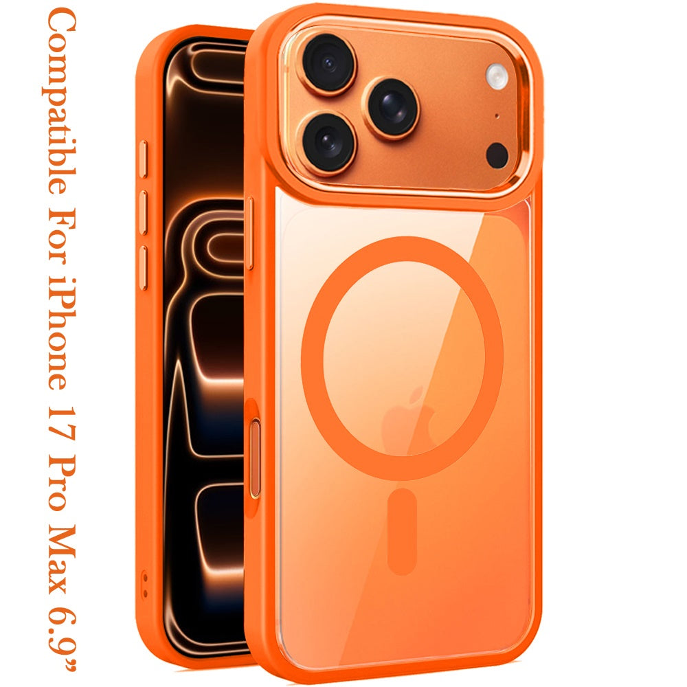 Phone Case for Apple iPhone 17 Pro Max (6.9") Clear Acrylic Magnetic Circle Shockproof Hybrid Metal Button Drop Protection Rugged Slim TPU Durable Armor Cover
