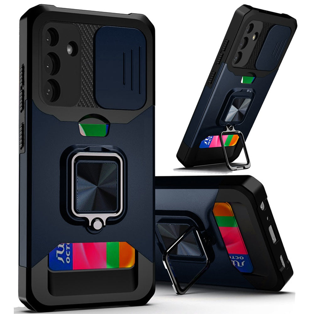 For Samsung Galaxy S25 Ultra Wallet Case with Ring Stand & Slide Camera Cover Back Credit Card Slot Holder, Military Grade Case Cover