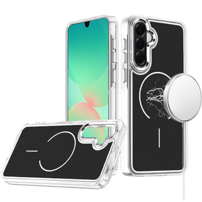 Phone Case for Samsung Galaxy A27 Metallic Transparent Magnetic Magsafe Compatible Shockproof Hybrid TPU Durable Clear Protective Grip Cover