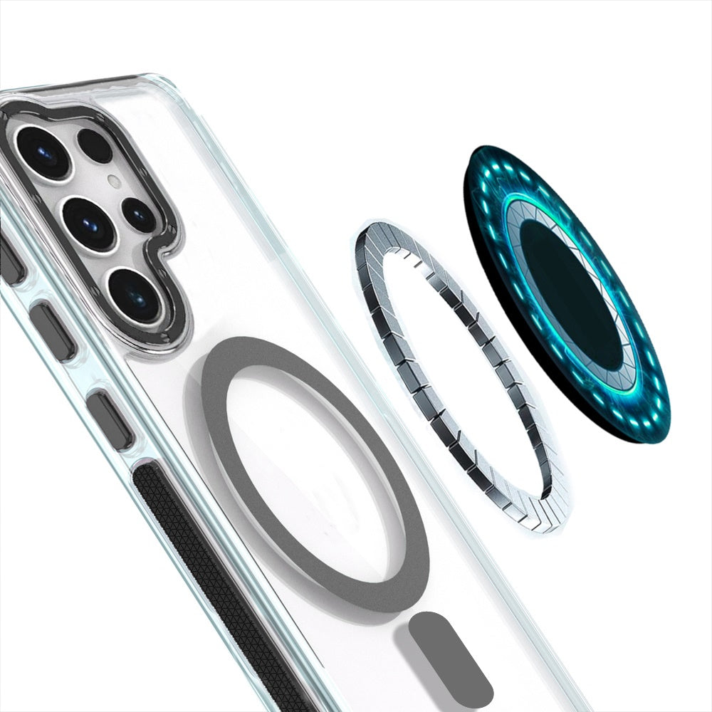 For Samsung Galaxy S25 Ultra Transparent back with Colorful Frame Strong Magnetic Circle [Compatible with Magsafe] Slim Case Cover Orange
