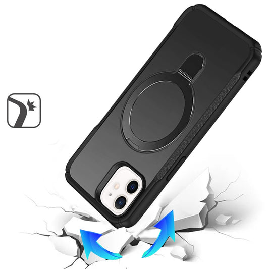 Phone Case for Apple iPhone 11 Magnetic Ring Stand Matte Finish Shockproof Grip Slim Armor Heavy Duty TPU Protective Hybrid Cover Black