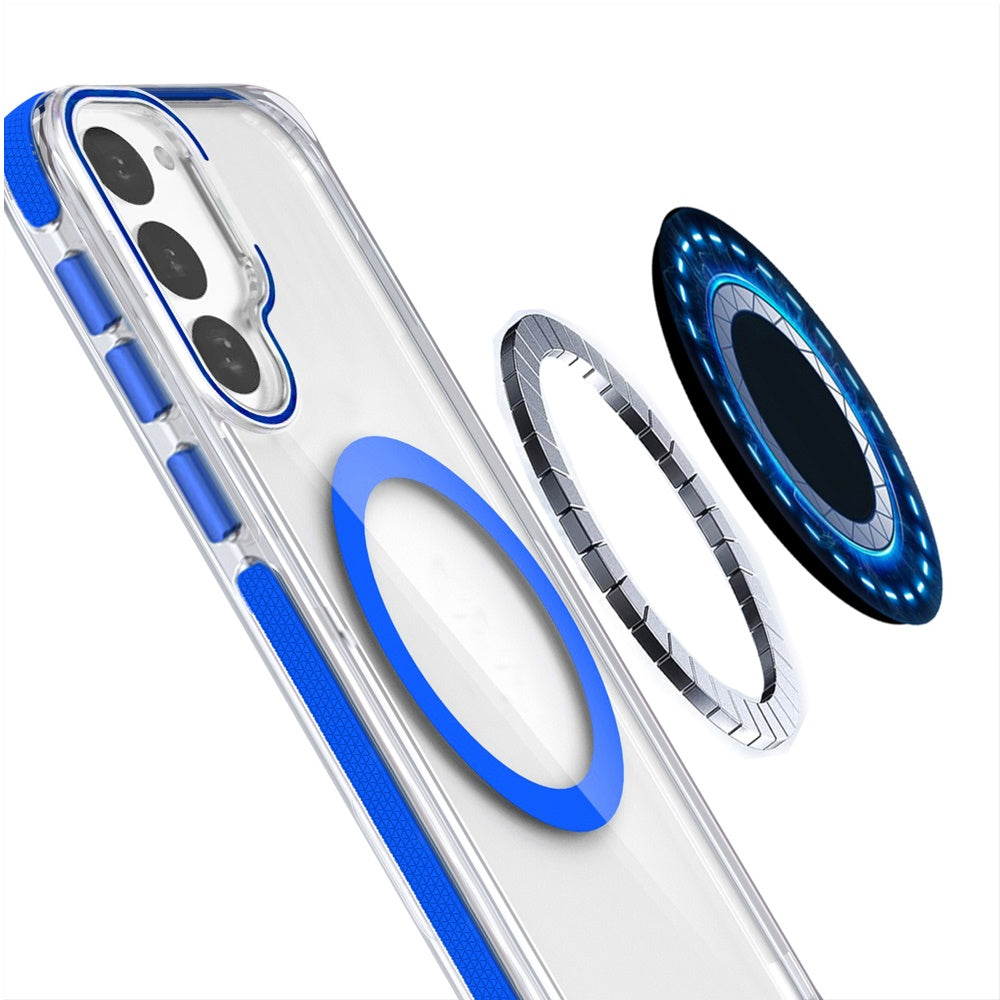 For Samsung Galaxy S21 Hybrid Clear Invisible Camera Bracket Stand [With Magsafe Magnetic Circle] Shockproof Color Frame Case Cover Blue