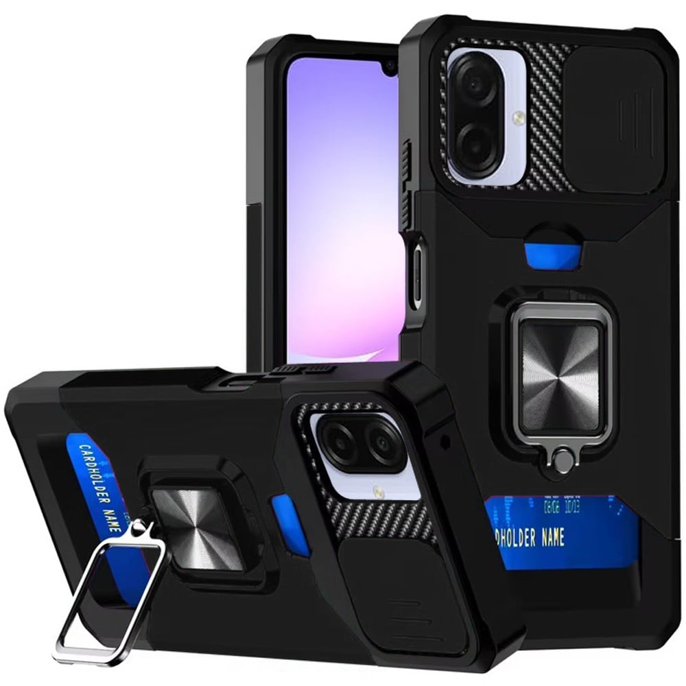 For Samsung Galaxy A07 Wallet Case with Ring Stand & Slide Camera Cover Back Credit Card Slot Holder, Military Grade Case Cover