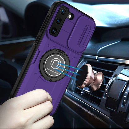 For Samsung Galaxy S21 Build in Invisible Magnetic Ring Stand with Slide Camera Protector, fit Magnetic Car Mount [Compatible with MagSafe] Case Cover