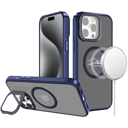 For Apple iPhone 14 /13 Tough HQ Hybrid Case with Aluminum Frame Camera Stand, Compatible with MagSafe, Translucent Matte Shockproof Case Cover