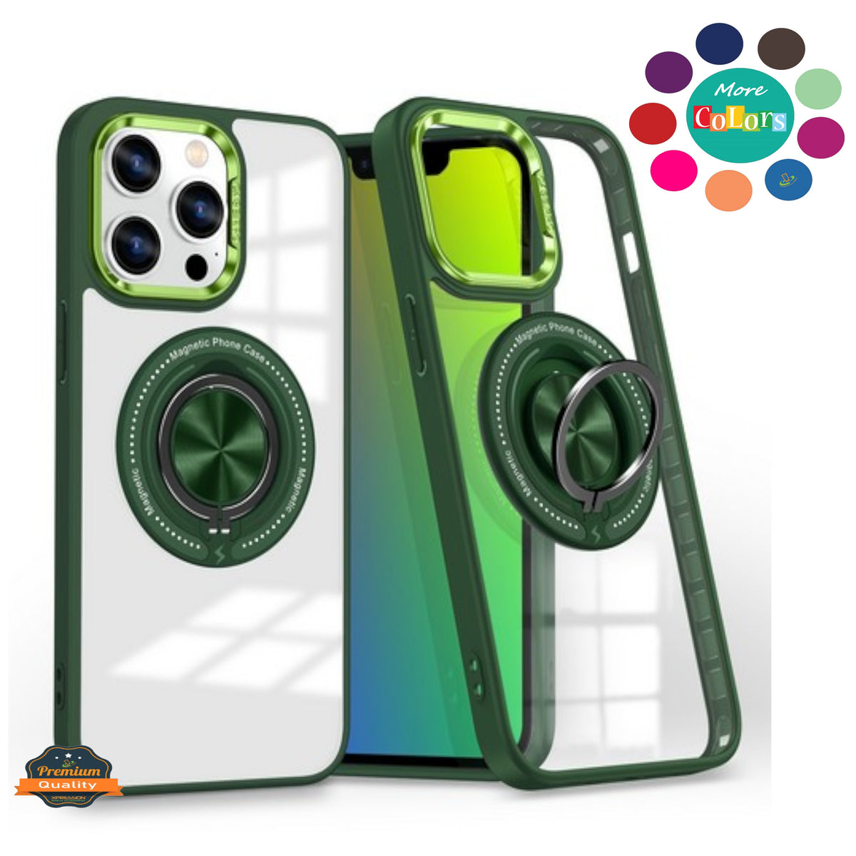 For Samsung Galaxy S25 /S24 Clear Transparent Back Hybrid with Rotating Ring Stand, MagSafe Compatible Shockproof Slim TPU PC Case Cover