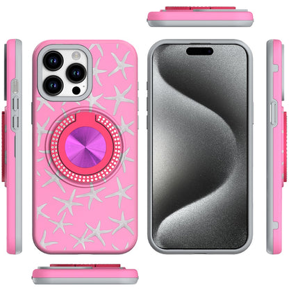 For Apple iPhone 14 /13 Pattern Design Hybrid with Invisible Ring Stand & Magnetic Back, Shockproof Protective Grip Case Cover