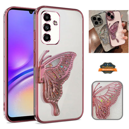 For Samsung Galaxy S25+ S25 Plus /S24+ Glitter 3D Butterfly Bling Case, Chrome Electroplate Sparkle Liquid Flowing Plating Hybrid Bumper Case Cover