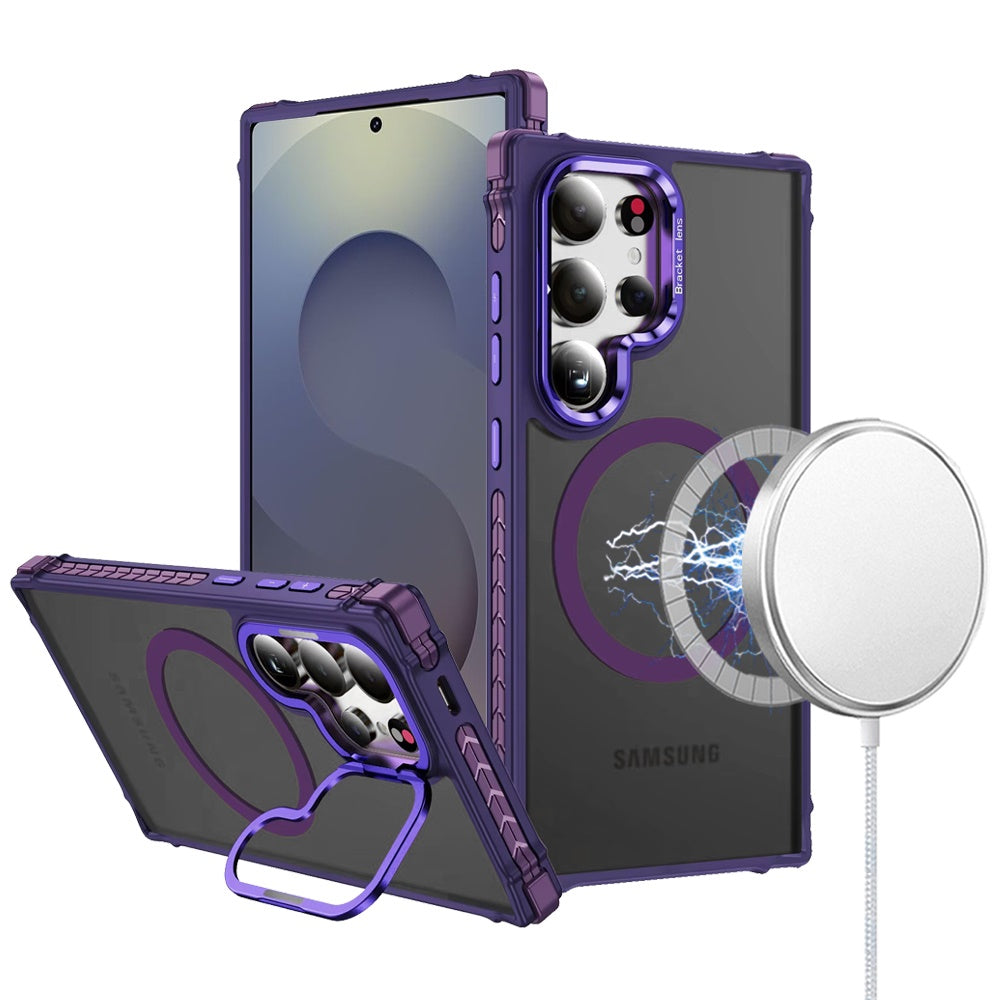 For Samsung Galaxy S23 Ultra Hybrid Metal Camera Stand Ring Sturdy, Compatible with MagSafe, Matte Hard TPU Colorful Edge Case Cover