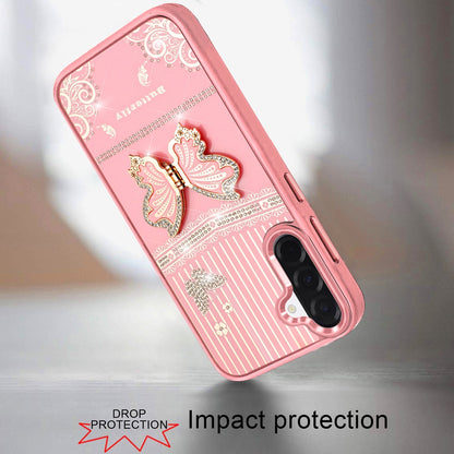 Phone Case for Samsung Galaxy A37 / A36 Glitter Bling Butterfly Stand Metallic Edge Hybrid Shockproof Grip Durable Camera Protection Stylish Design Cover Pink