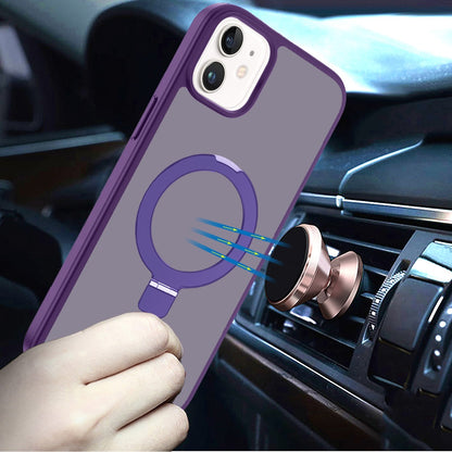 For iPhone 12 / iPhone 12 Pro (6.1") Magnetic Circle Back with Ring Stand Full Rotation Matte Hybrid Shockproof Case Cover Dark Purple