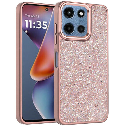 Phone Case for Motorola Moto G 5G 2026/ Moto G 5G 2025 Crystal Glass Bling Diamond Metallic Edge Shockproof Durable Protective Clear Hybrid Stylish Premium Design Cover Gold