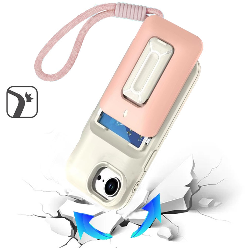 For Apple iPhone 17E /16E Wallet Case with 2- Credit Card Holder, Wrist Strap & Kickstand Hybrid Shockproof TPU Case Cover