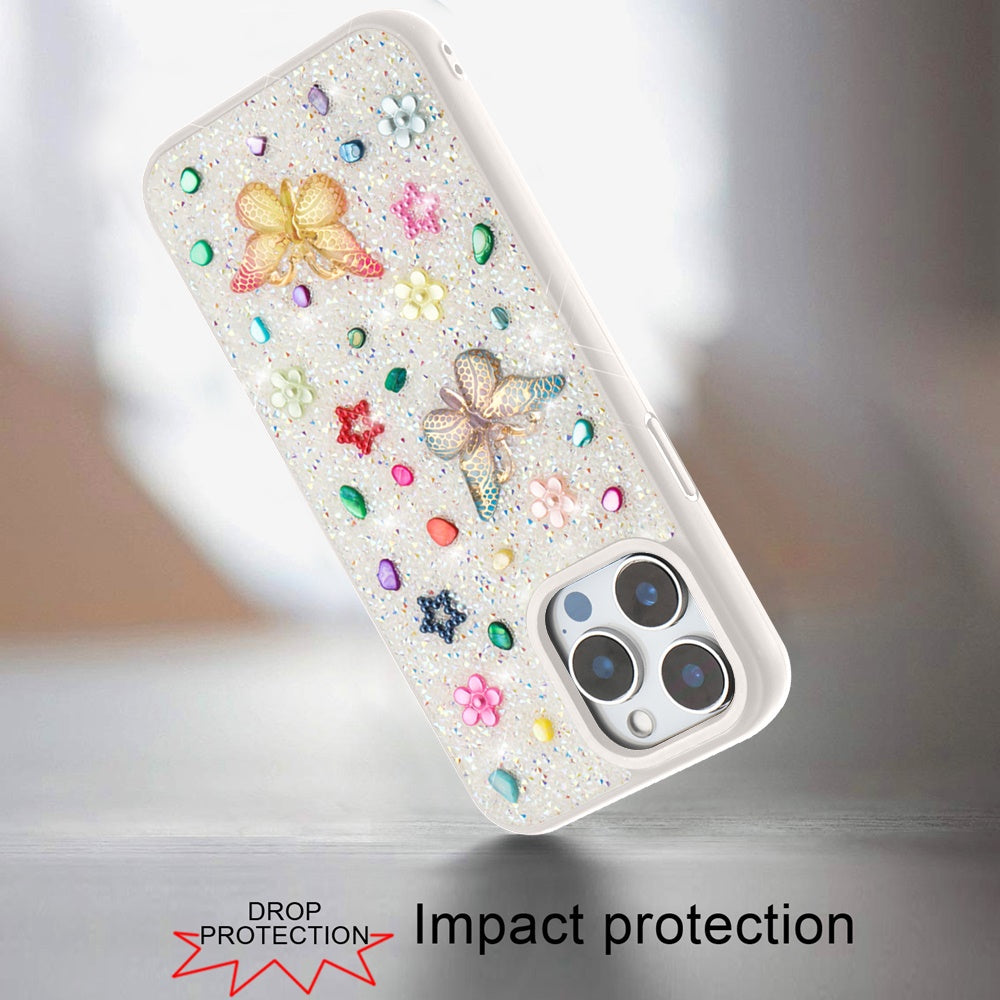 Phone Case for Apple iPhone 15 Pro Max 3D Butterfly Diamond Bling Glitter Shockproof Stylish Protective Luxury Hybrid Sparkly Durable Grip Design Cover White