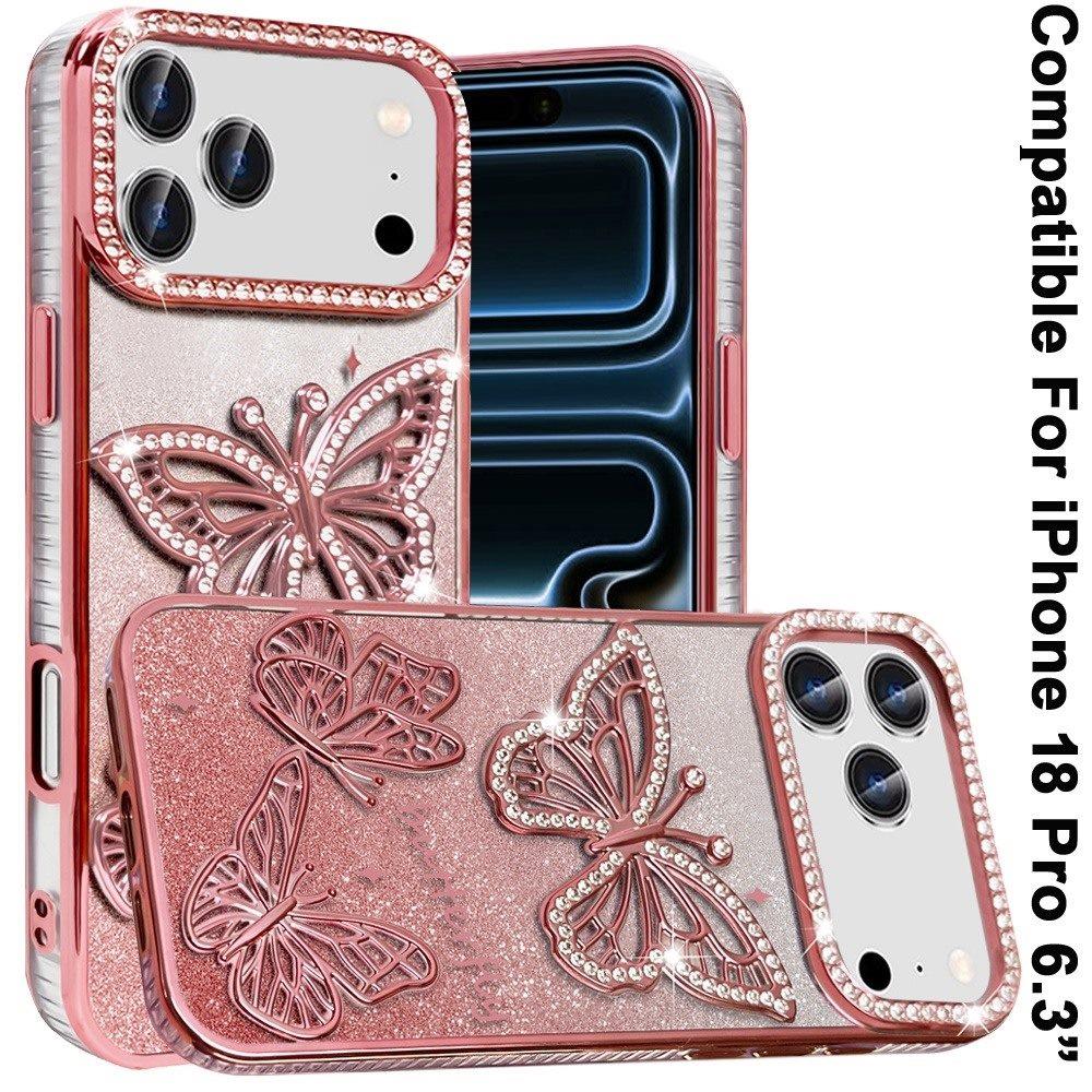 Phone Case for Apple iPhone 18 Pro Butterfly Freedom Shimmer Glitter Thick TPU Shockproof Anti Slip Durable Protective Design Cover