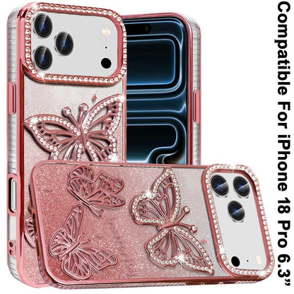 Phone Case for Apple iPhone 18 Pro Butterfly Freedom Shimmer Glitter Thick TPU Shockproof Anti Slip Durable Protective Design Cover