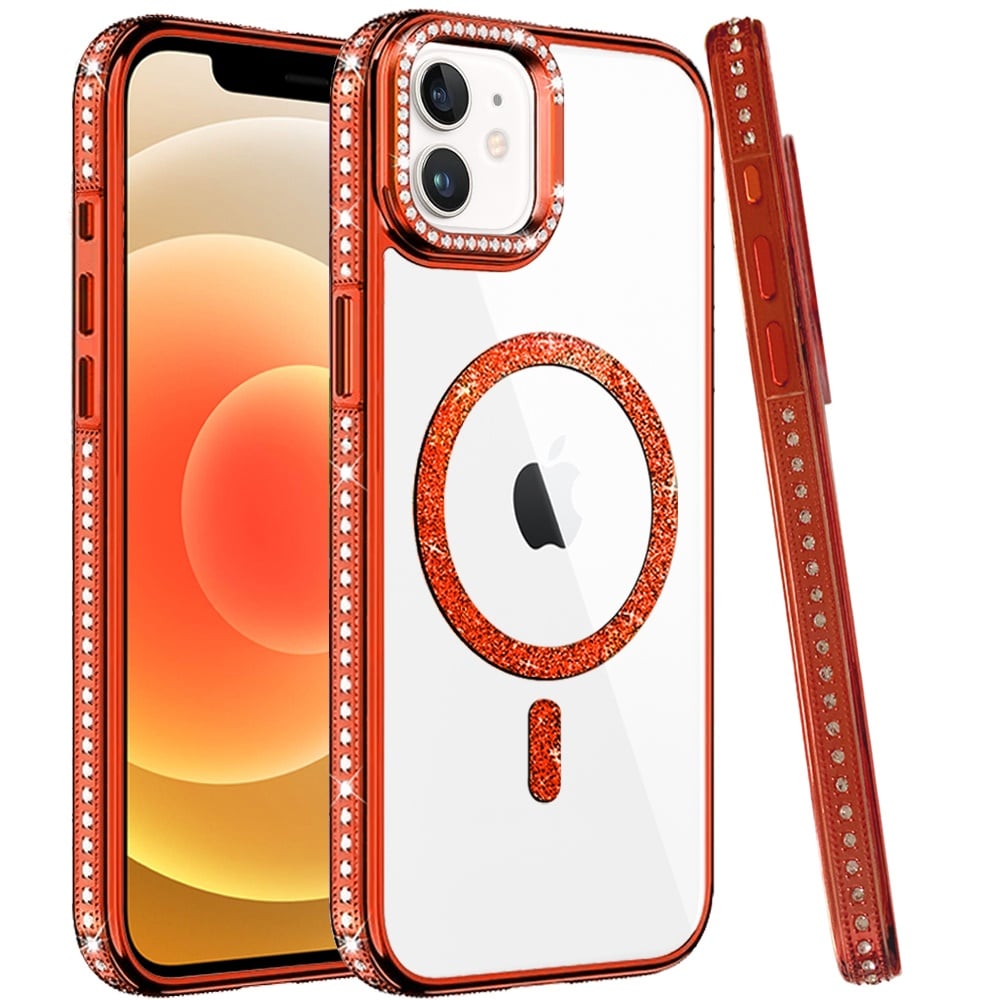 Phone Case for Apple iPhone 12 /12 Pro Luxury Diamond Bling Edged Magnetic Glitter Shockproof Hybrid with Camera Kickstand Durable Grip Cover