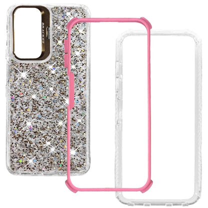 Phone Case for Galaxy A17 5G Luxury Bling Scattered Glitter Hybrid Dual Layers with Integrated Camera Stand and Sparkle Finish Design Cover