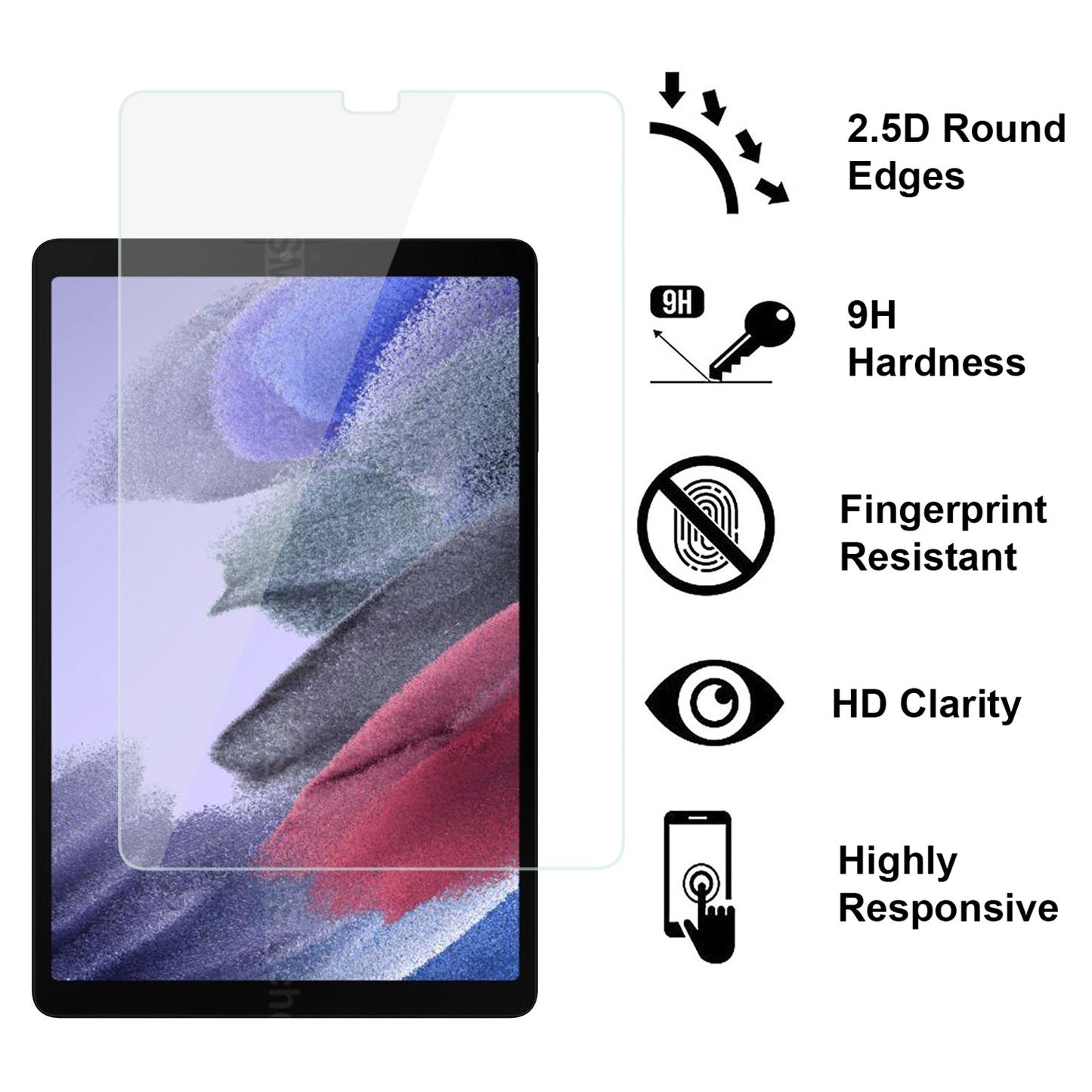 Screen Protector for Samsung Tab A7 Lite (8.7 inch) HD Clear AB Glue Tempered Glass 9H Hardness Anti Scratch Bubble Free High Touch Sensitivity Oleophobic Coating Clear