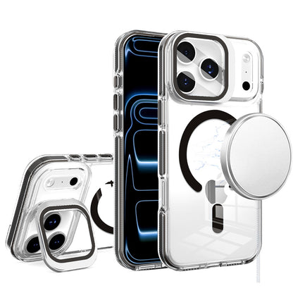 Phone Case for Apple iPhone 18 Pro/ 17 Pro Magnetic Circle Transparent Tough Hybrid Camera Stand Guard Stand Shockproof Color Edge Rugged Grip Cover Black