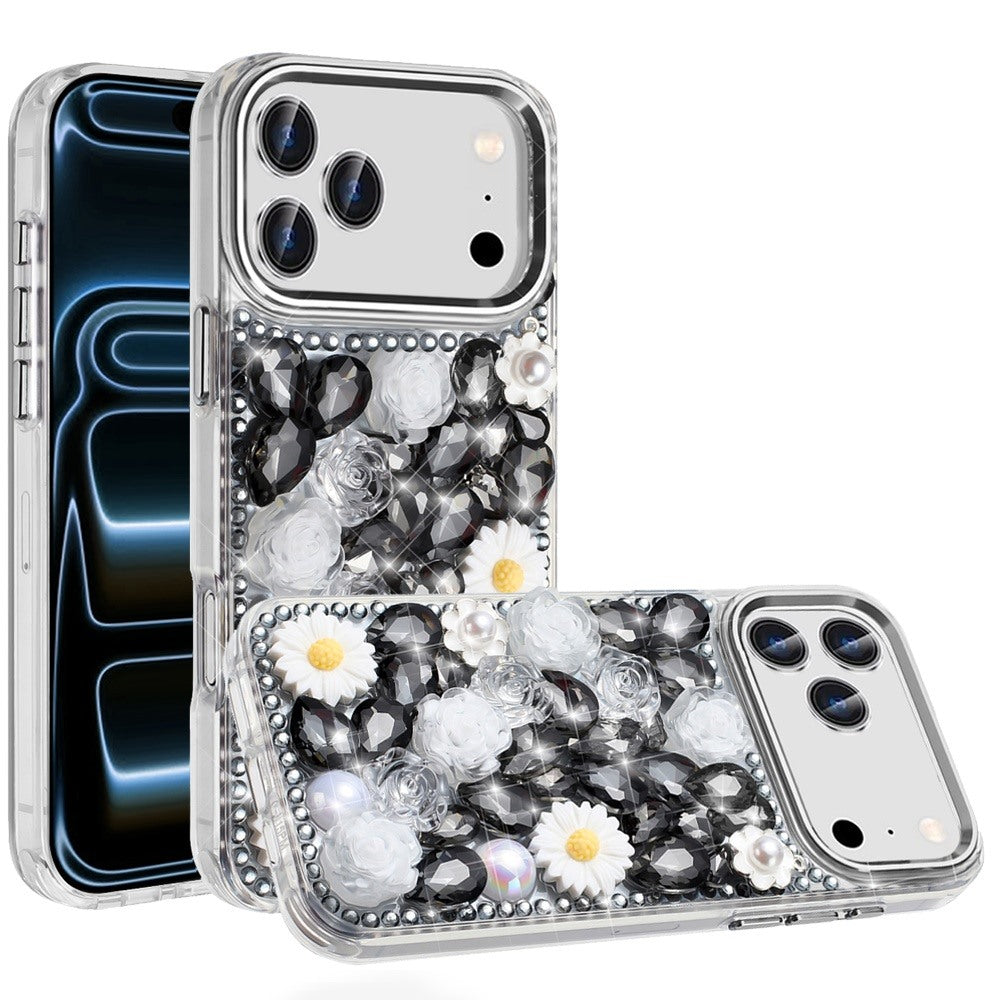 Phone Case for Apple iPhone 18 Pro Full Bling Rhinestone Glitter Floral Luxury Hybrid Shockproof Stylish Sparkling Protective Designer Ornament Cover