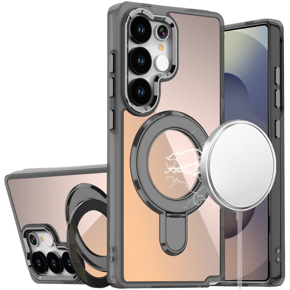 For Samsung Galaxy S26 Ultra Chrome Hybrid with Rotating Magnetic Circle Ring Stand, Slim Shockproof Hybrid Case Cover