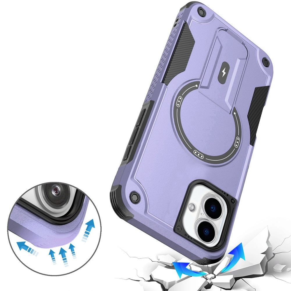 Phone Case for Apple iPhone 17 (6.3") Magnetic Kickstand Rugged Shockproof Armor Grip Anti Slip Heavy Duty Protective Matte Stand Hybrid Cover Purple