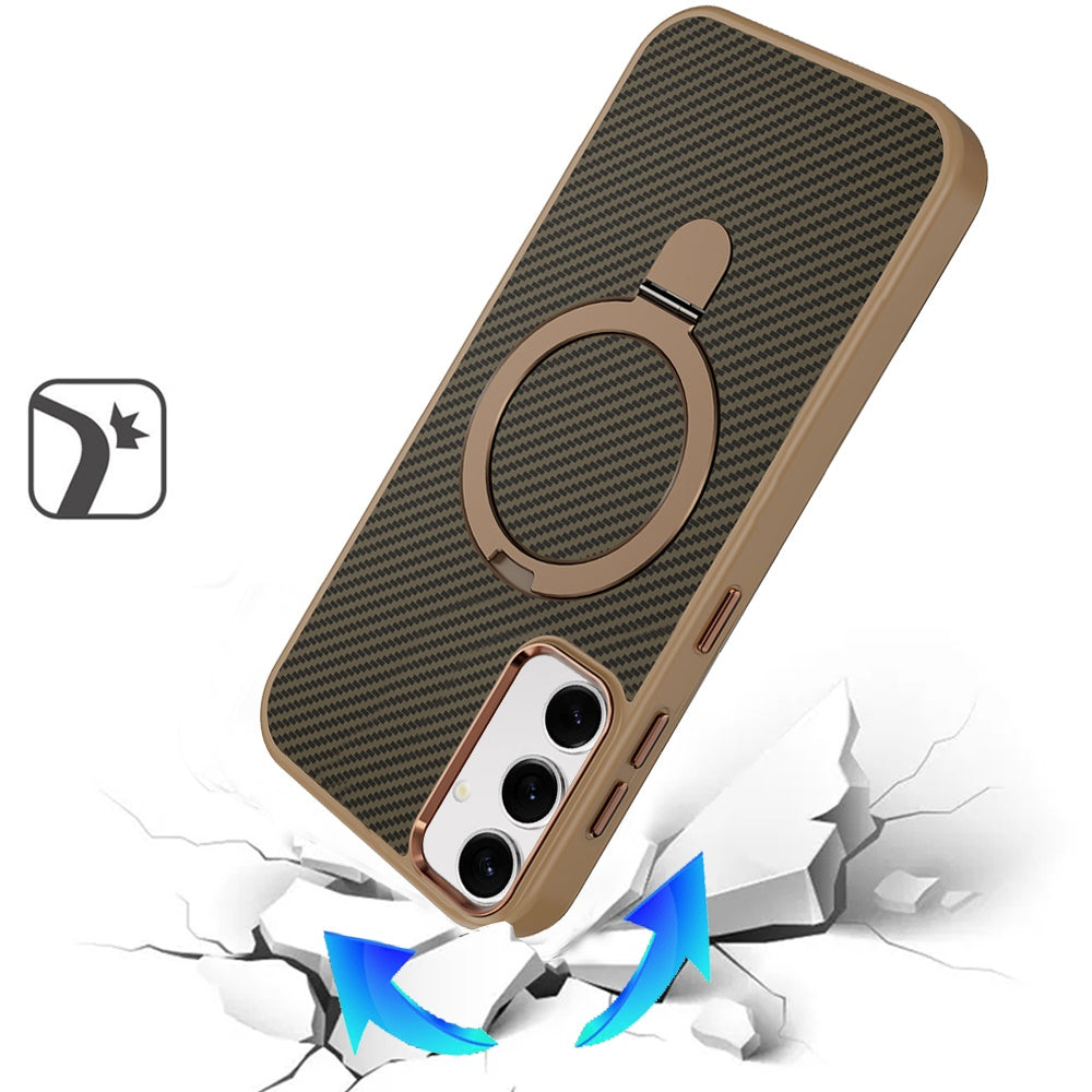 For Apple iPhone 16e (E edition) Hybrid Carbon Fiber Design with MagSafe Compatible [Magnetic Circle], Ring Stand Shockproof Slim TPU Case Cover