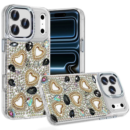 Phone Case for Apple iPhone 17 Pro Max Luxury Crystal Heart Rhinestone Diamond Bling Shockproof Hybrid Glitter Protective Stylish Durable Grip Cover