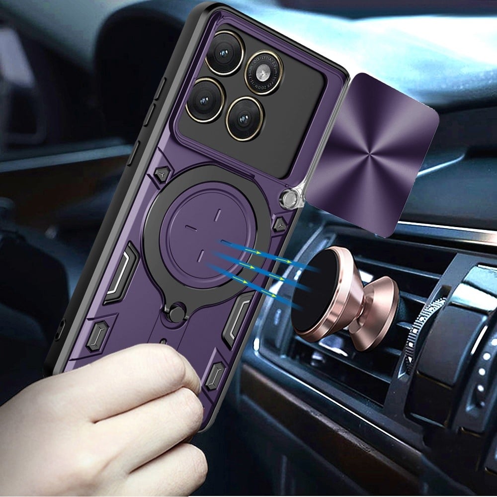 Phone Case for Motorola Edge 2026 Magnetic Ring Stand Shockproof Hybrid Full Camera Slide Guard Anti Slip Heavy Duty Protective Armor Cover Purple