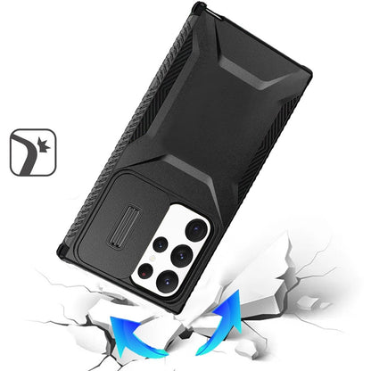 Phone Case for Samsung Galaxy S22 Ultra Shockproof Hybrid Rugged Grip Camera Guard Anti Slip Protective Heavy Duty Slim Armor Textured Design Cover Black
