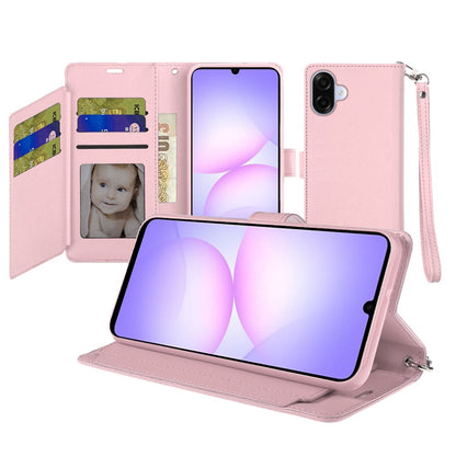 Phone Case for Samsung Galaxy A08 4G, A07 5G, A07 4G Leather Wallet Folio Credit Card Holder with Magnetic Closure Wrist Strap Classic Flip Design Storage Slots Cover
