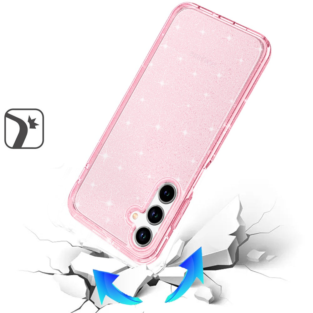 For Samsung Galaxy A17 5G Transparent Glitter Shiny Sparkle Bling TPU Rubber Hard Back Hybrid Frame Shockproof Case Cover Clear