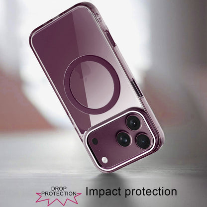 Phone Case for Apple iPhone 18 Pro/ 17 Pro Magnetic Clear Acrylic Metal Button Camera Guard Shockproof Transparent Slim Grip Premium Hybrid Cover Purple