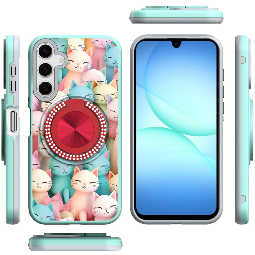 For Samsung Galaxy A17 5G Pattern Design Hybrid with Invisible Ring Stand & Magnetic Back, Shockproof Protective Grip Case Cover