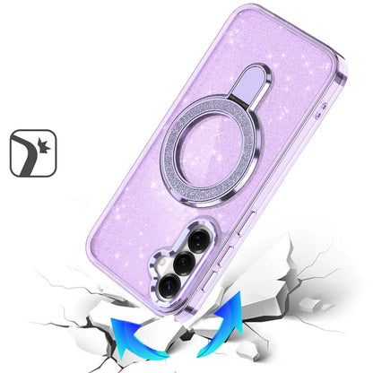 Phone Case for Samsung Galaxy S26 FE /Fan Edition Transparent Glitter Bling Magnetic Ring Stand Shockproof Anti Slip Rotating Grip Protective Hybrid Durable Armor Cover