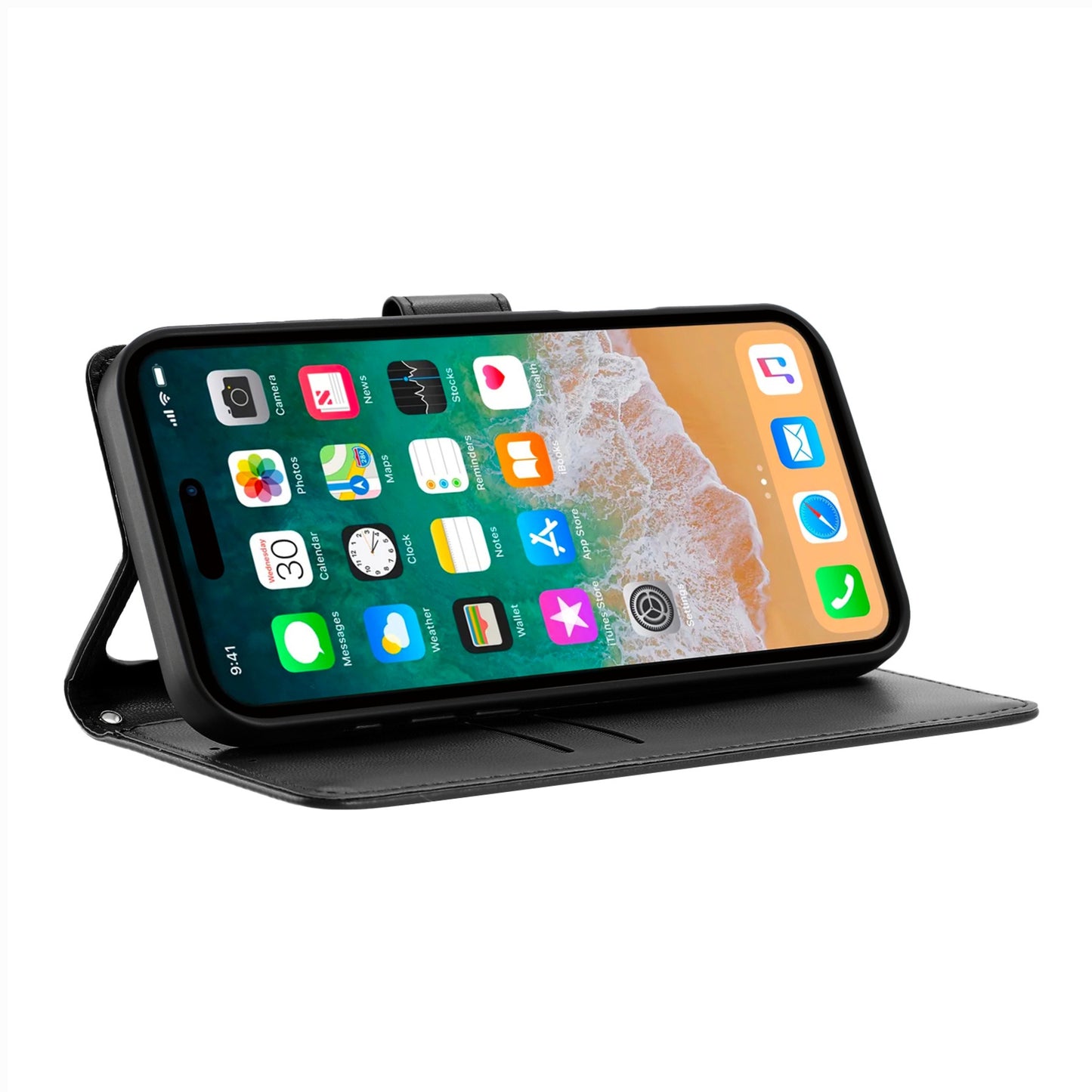 Phone Case for Google Pixel 10A Leather Wallet Folio Credit Card Holder with Magnetic Closure Wrist Strap Classic Flip Design Storage Slots Cover Black