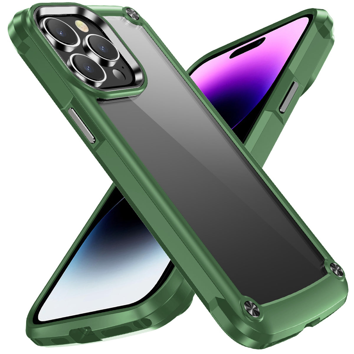 Phone Case for Apple iPhone 15 Pro Max Transparent Hybrid Metal Button Camera Edge Shockproof Bumper Frame TPU Protective Slim Grip Durable Cover