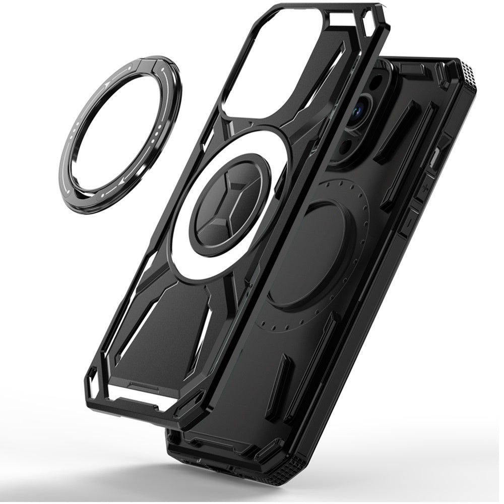 For Apple iPhone 15 Pro Hybrid Magnetic Ring and 360° Rotational Kickstand with MagSafe Compatible, Military Grade Drop Protection Case Cover Black