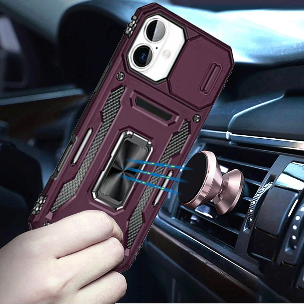 Phone Case for Apple iPhone 18/ iPhone 17 Tough Metal Ring Shockproof Sliding Camera Window Hybrid Armor Rugged Anti Slip Heavy Duty Grip Cover