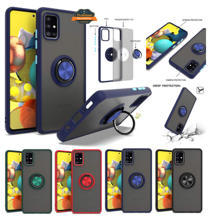 For Apple iPhone 16 Pro Max (6.9") Finger Ring Stand Holder Kickstand Hybrid Frosted Matte TPU Hard Frame Shock-Absorption Case Cover