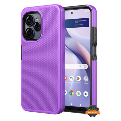 For T-Mobile Revvl 8 Pro Dual Layer Slim & Tough Hybrid Shockproof Heavy Duty Rubber TPU Matte with Textured Rugged Shell Protection Case Cover