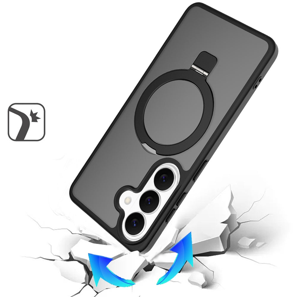 For Samsung Galaxy S26 Magnetic Circle Back with Ring Stand Full Rotation Matte Hybrid Shockproof Case Cover