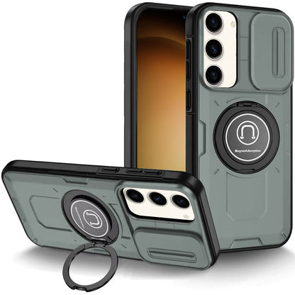 For Samsung Galaxy S24 Ultra Build in Invisible Magnetic Ring Stand with Slide Camera Protector, fit Magnetic Car Mount [Compatible with MagSafe] Case Cover
