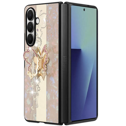 Phone Case for Samsung Galaxy Z Fold 8 Ultra Diamond Glitter Butterfly Engraved Ring Stand Luxury Bling Hybrid Shockproof Chrome Edge Protective Durable Grip Cover