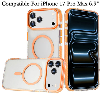 For Apple iPhone 17 Pro Max (6.9") Transparent Hybrid with Color-Matched Magnetic Circle, Rubber TPU Frame Hard PC Shockproof Case Cover Cosmic Orange
