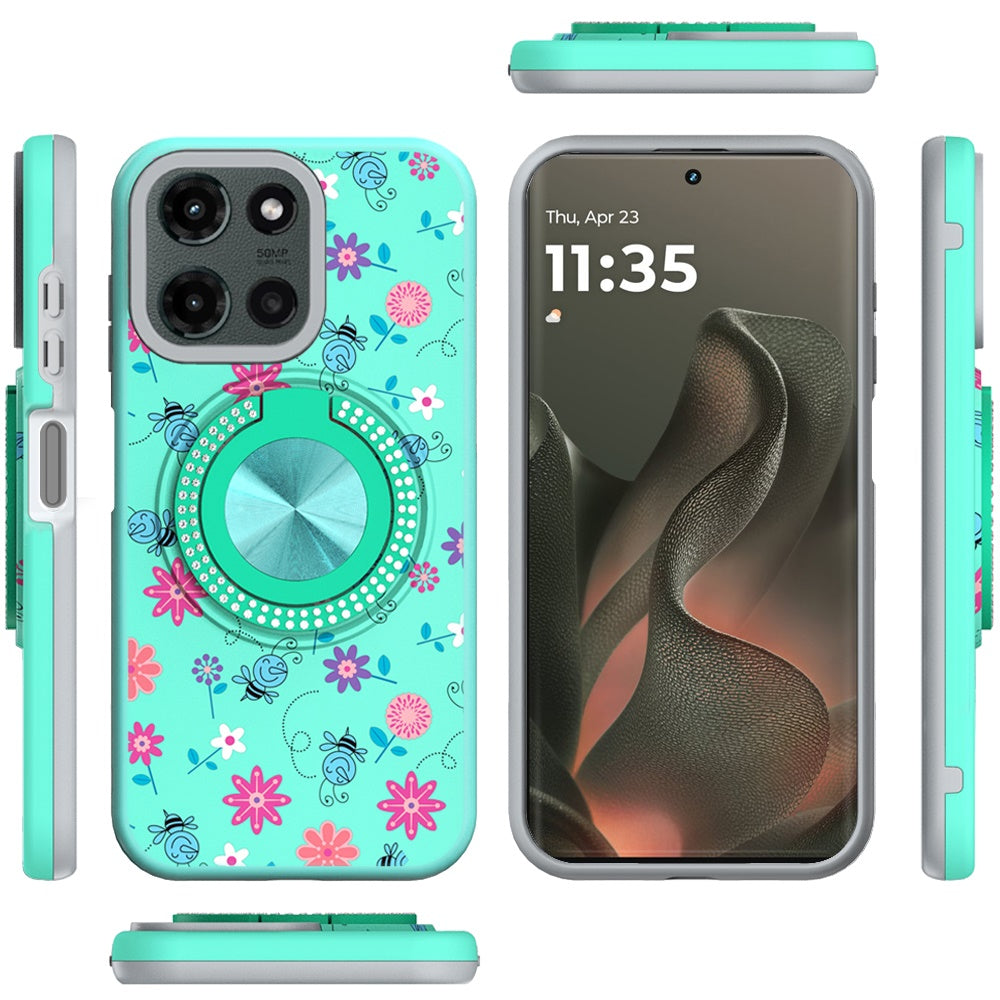For Motorola Moto G Stylus 5G 2025 Pattern Design Hybrid with Invisible Ring Stand & Magnetic Back, Shockproof Protective Grip Case Cover