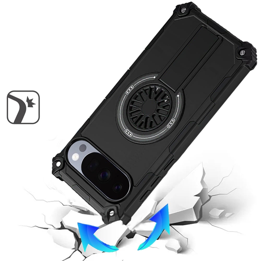 Phone Case for Google Pixel 11 Pro XL Invisible Kickstand Magnetic Car Mount Friendly Shockproof Texture Anti Slip Durable Grip Heavy Duty Hybrid Cover