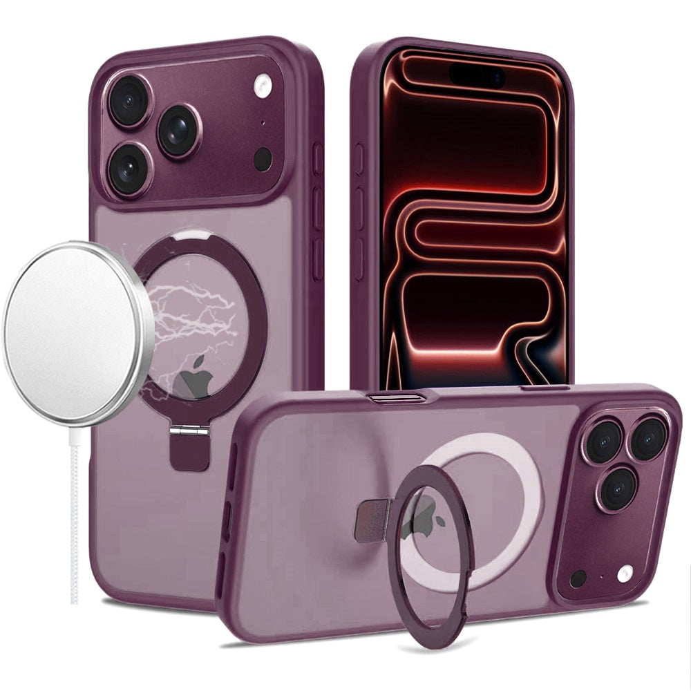 Phone Case for Apple iPhone 18 Pro Magnetic Ring Stand Full Rotation Matte Shockproof Grip Anti Slip Durable Camera Protection Hybrid Cover